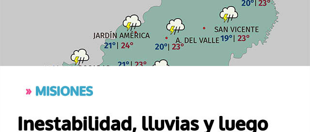 Inestabilidad, lluvias y luego mejora gradual del tiempo en la provincia